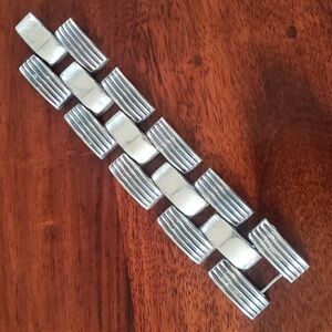 Rare Vintage Mexico Sterling Silver Modernist Bracelet | Oversized Ribbed Links